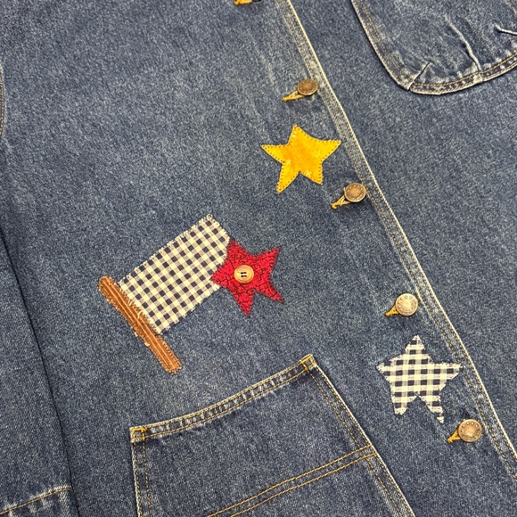 Vintage Denim Overcoat with Embroidered Stars and American Flag - Picture 4 of 9